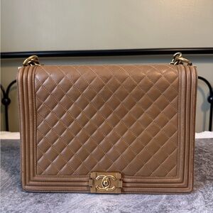Chanel Tan Quilted Large Boy Bag